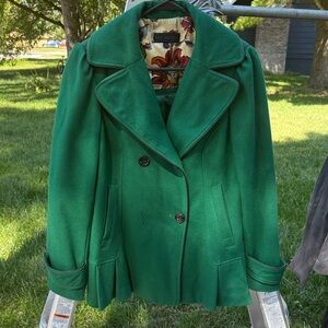 Steve Madden Green Pea Coat with Floral Lining